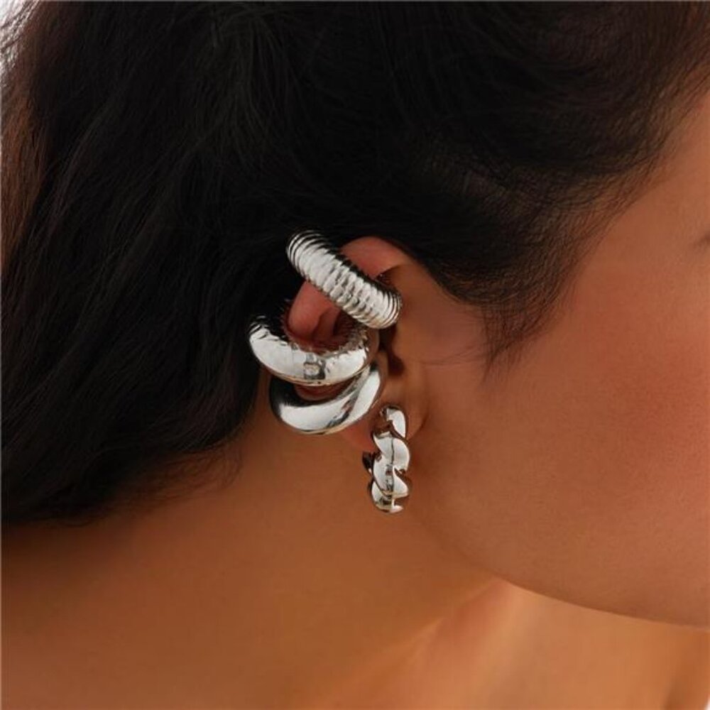 Chunky Gold & Silver Ear Cuff Earrings | Adjustable Non-Piercing Cartilage Cuff